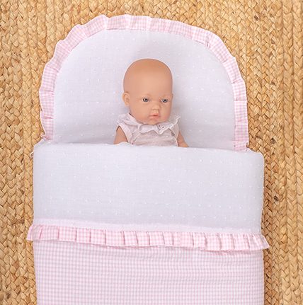 Saco capazo 4 estaciones vichy rosa y plumeti blanco